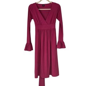 Olian Dress Women XS Magenta Pink NWOT Ruffle Cuff V-Neck Empire Waist Midi